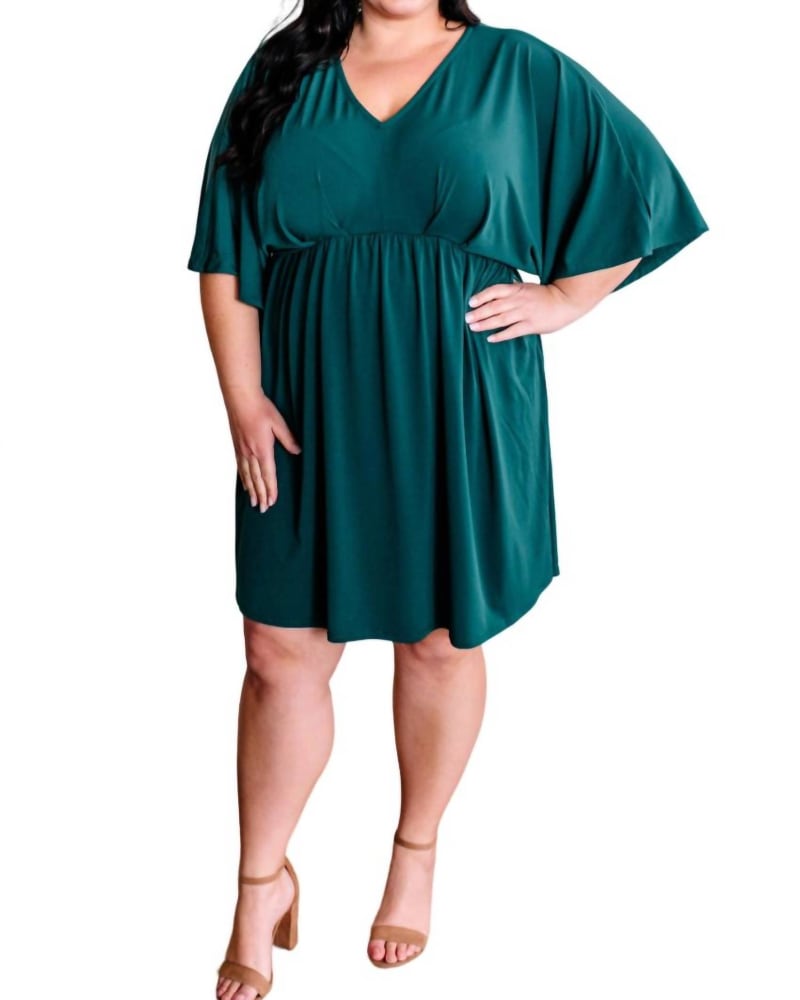 Front of a model wearing a size Large Dolman Sleeve Stretchy Dress In Hunter Green in Hunter Green by Dear Scarlett. | dia_product_style_image_id:347614